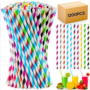 Eaasty 1200 Pcs Paper Straws Bulk Disposable Striped